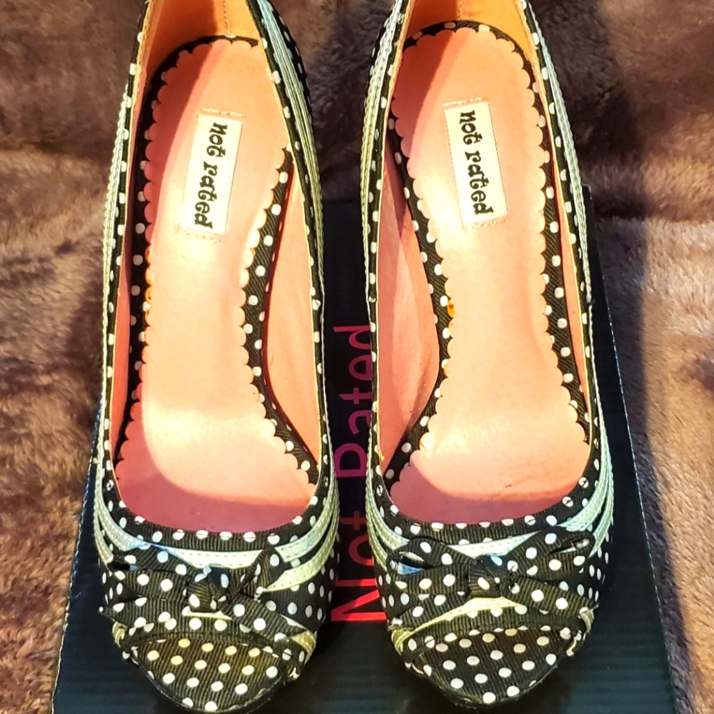 Not Rated Black and White Polka Dot Peep Toe Heels - Picture 2 of 4